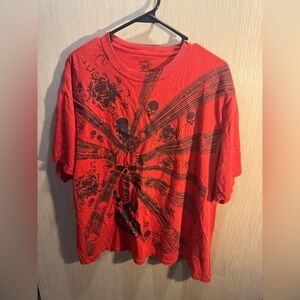 Men’s Ink Inc Red Graphic Guitar Skull Short Sleeve Shirt Size XL